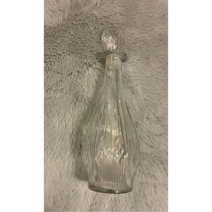 VTG 14” Glass Decanter & Stopper Etched Diamond pattern Genie Bottle